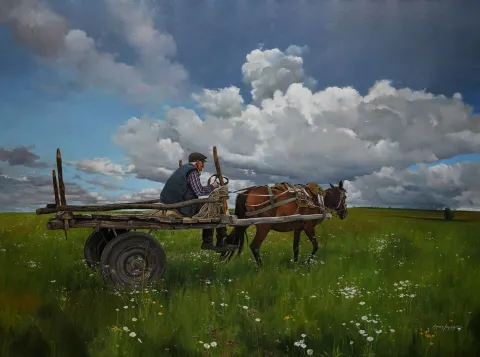 "Bulutlu Bir Gündü" eseri HASAN SAYGIN tarafından 2023 yılında 96x129 cm ölçülerinde Tuval üzeri yağlı boya tekniği ile yapılmıştır.