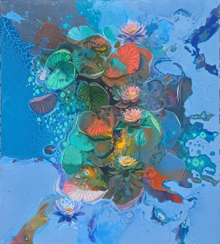 "Suyun Hafızası" eseri HAKAN ERASLAN tarafından 2025 yılında 100x90 cm ölçülerinde Tuval üzeri akrilik boya tekniği ile yapılmıştır.