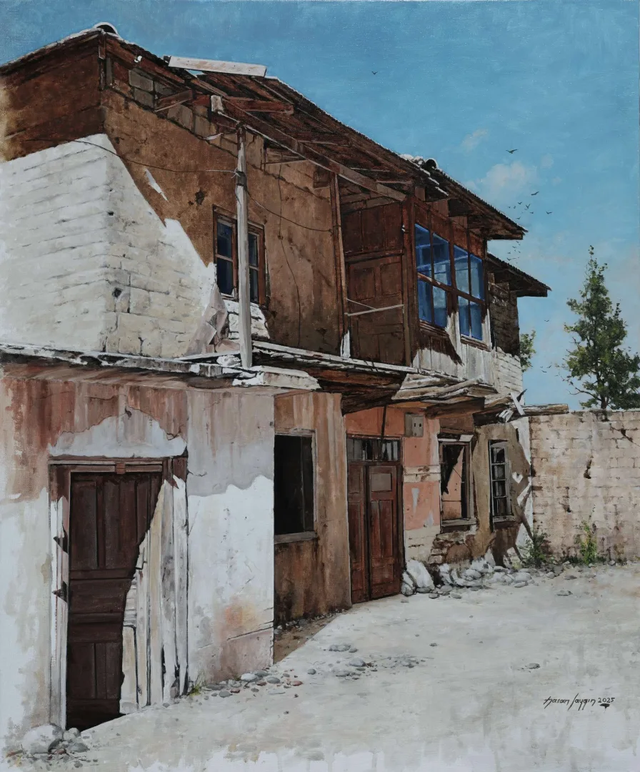 HASAN SAYGIN — “Köy evi”, 2025 "Köy evi" eseri HASAN SAYGIN tarafından 2025 yılında 64x53 cm ölçülerinde Tuval üzeri yağlı boya tekniği ile yapılmıştır.
