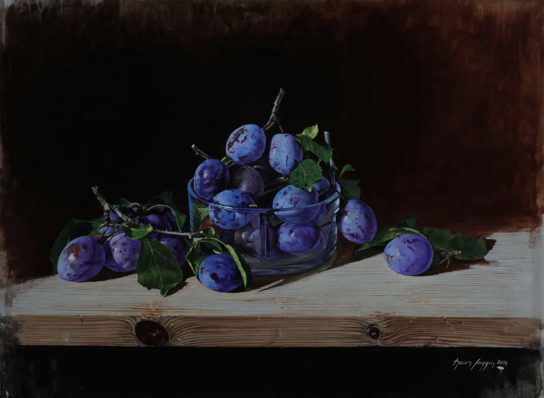 HASAN SAYGIN — “Siyah erikler”, 2025 "Siyah erikler" eseri HASAN SAYGIN tarafından 2025 yılında 52x70 cm ölçülerinde Tuval üzeri yağlı boya tekniği ile yapılmıştır.