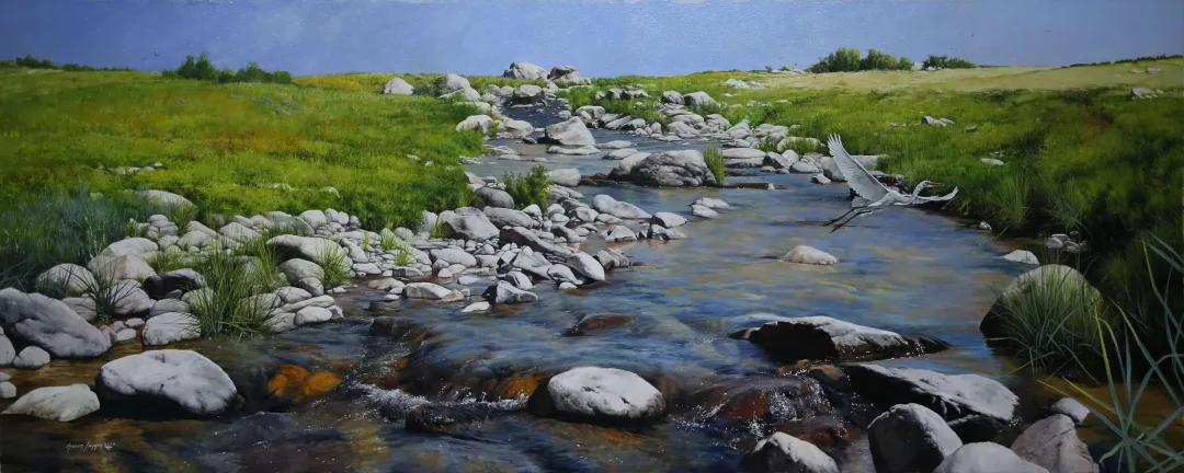 HASAN SAYGIN — “Kayalı Dere”, 2024 "Kayalı Dere" eseri HASAN SAYGIN tarafından 2024 yılında 80x200 cm ölçülerinde Tuval üzeri yağlı boya tekniği ile yapılmıştır.