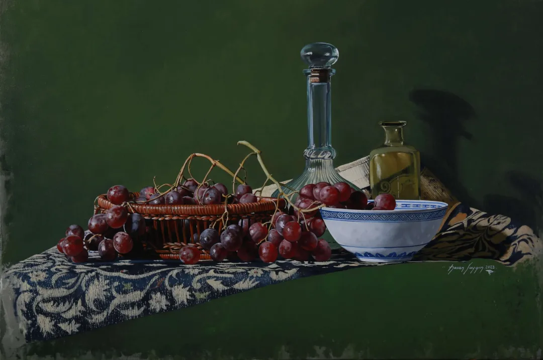 HASAN SAYGIN — “Kırmızı Üzüm”, 2023 "Kırmızı Üzüm" eseri HASAN SAYGIN tarafından 2023 yılında 54x81 cm ölçülerinde Tuval üzeri yağlı boya tekniği ile yapılmıştır.