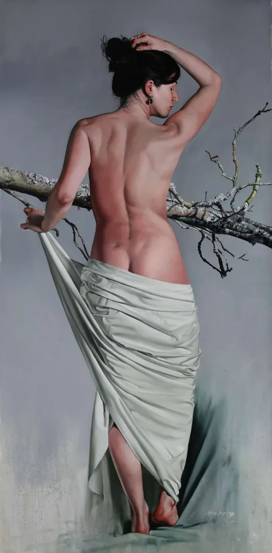 HASAN SAYGIN — “Drapeli güzel”, 2020 "Drapeli güzel" eseri HASAN SAYGIN tarafından 2020 yılında 150x70 cm ölçülerinde Tuval üzeri yağlı boya tekniği ile yapılmıştır.