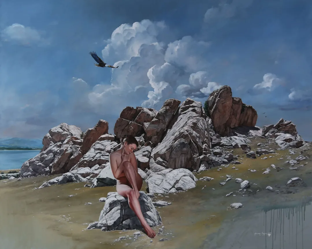 HASAN SAYGIN — “Kayaların kızı”, 2019 "Kayaların kızı" eseri HASAN SAYGIN tarafından 2019 yılında 130x162 cm ölçülerinde Tuval üzeri yağlı boya tekniği ile yapılmıştır.