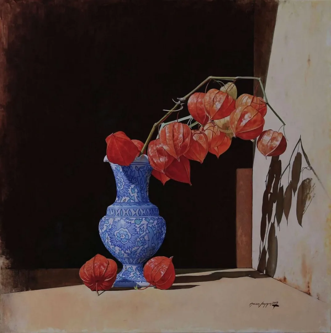 HASAN SAYGIN — “Altın çilek”, 2019 "Altın çilek" eseri HASAN SAYGIN tarafından 2019 yılında 80x80 cm ölçülerinde Tuval üzeri yağlı boya tekniği ile yapılmıştır.