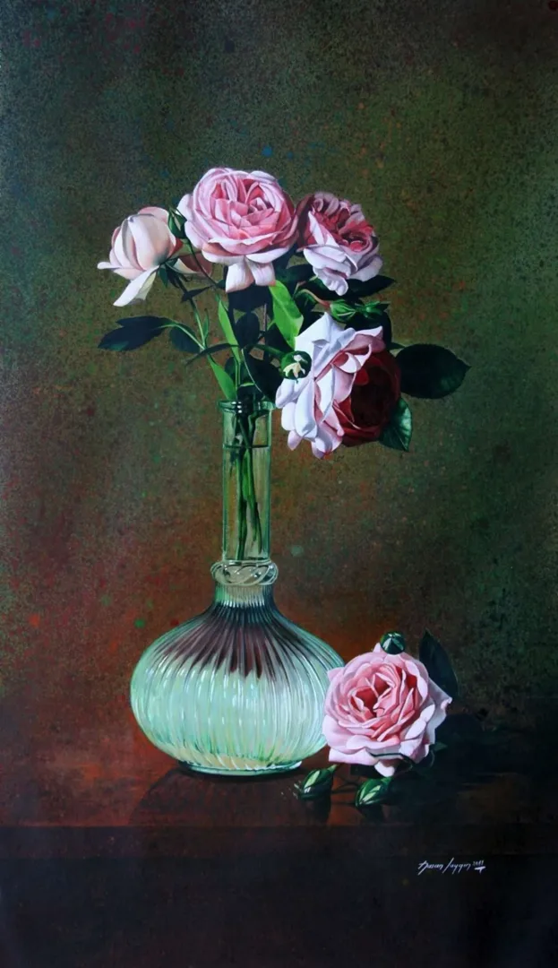 HASAN SAYGIN — “Güller”, 2011 "Güller" eseri HASAN SAYGIN tarafından 2011 yılında 80x40 cm ölçülerinde Tuval üzeri yağlı boya tekniği ile yapılmıştır.
