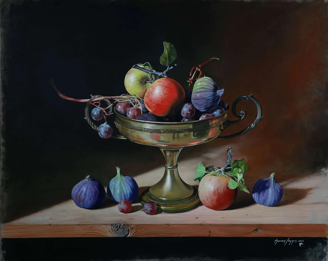 HASAN SAYGIN — “Kupadaki Meyveler”, 2022 "Kupadaki Meyveler" eseri HASAN SAYGIN tarafından 2022 yılında 65x81 cm ölçülerinde Tuval üzeri yağlı boya tekniği ile yapılmıştır.