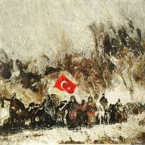 HASAN ÇAĞLAYAN tarafından 2017 yılında 70x70 cm ölçülerinde Tuval üzeri karışık teknik tekniği ile yapılmıştır.