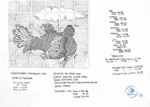 ATAÇ ELALMIŞ tarafından 2020 yılında 35x50 cm ölçülerinde Kağıt Üzeri Pilot Kalem tekniği ile yapılmıştır.