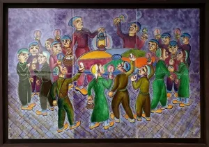 İBRAHİM BALABAN tarafından 2007 yılında 50x75 cm ölçülerinde 4/15 İznik Mavi Çini Yapım tekniği ile yapılmıştır.