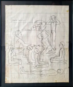 İBRAHİM BALABAN tarafından 1960 yılında 50x42 cm ölçülerinde Kağıt üzeri karakalem tekniği ile yapılmıştır.