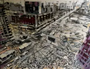 AYHAN ÇETİN tarafından 2015 yılında 89x116 cm ölçülerinde Tuval üzeri yağlı boya tekniği ile yapılmıştır.