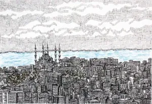 SÜMEYYE YUŞAN tarafından 2015 yılında  18x24 cm ölçülerinde  Kağıt üzeri rapido kalem tekniği ile yapılmıştır.